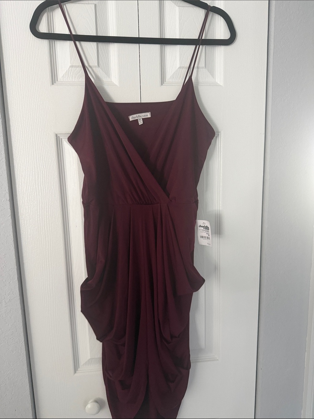 Charlotte Russe Burgundy Spaghetti-Strap Draped Midi Dress